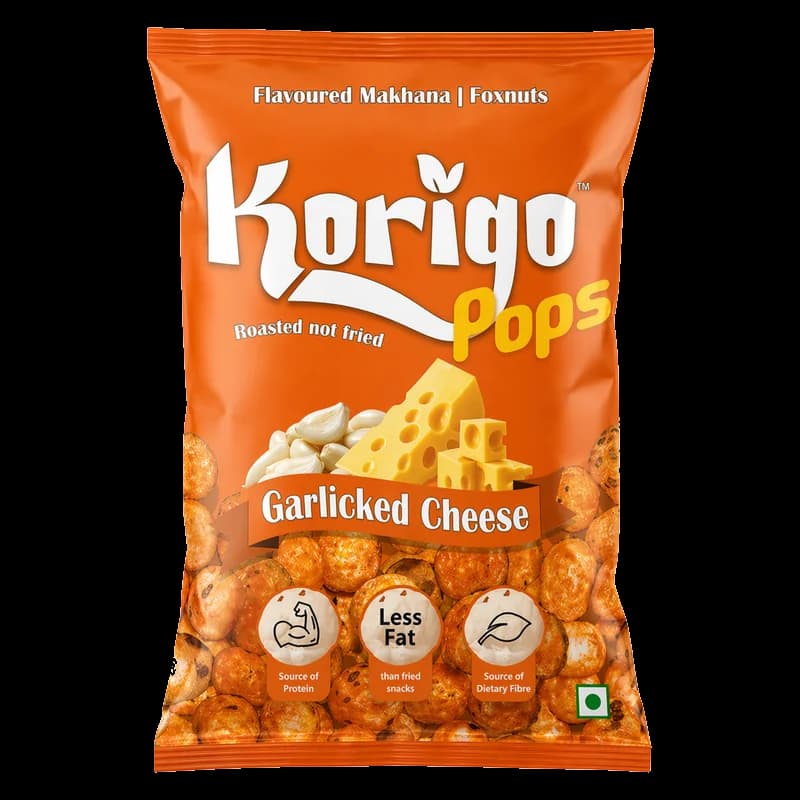 Korigo Pops Garlicked Cheese Makhana Foxnuts | Savoury Snack | 35g
