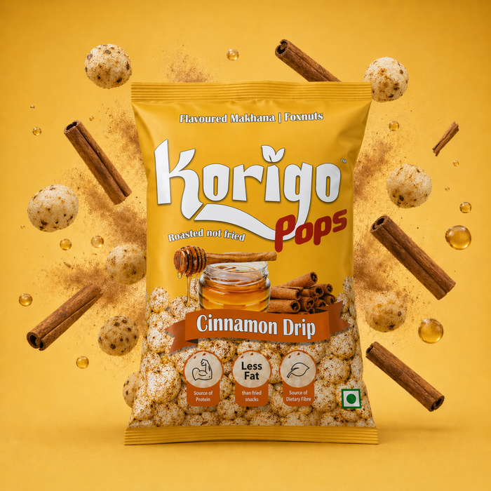 Korigo Pops Cinnamon Drip Flavoured Makhana Foxnuts | Roasted | Gluten Free | 35g
