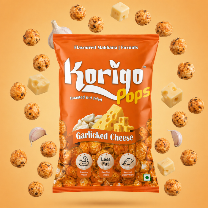 Korigo Pops Garlicked Cheese Makhana Foxnuts | Savoury Snack | 35g