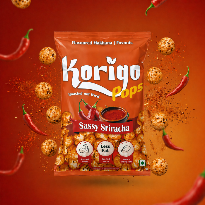 Korigo Pops Sassy Sriracha Flavoured Makhana Foxnuts | Spicy | Roasted | 35g